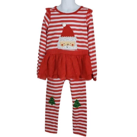 Nannette Kids Santa Clause 2 Pc Outfit Size 6X Tulle & Glitter Accents